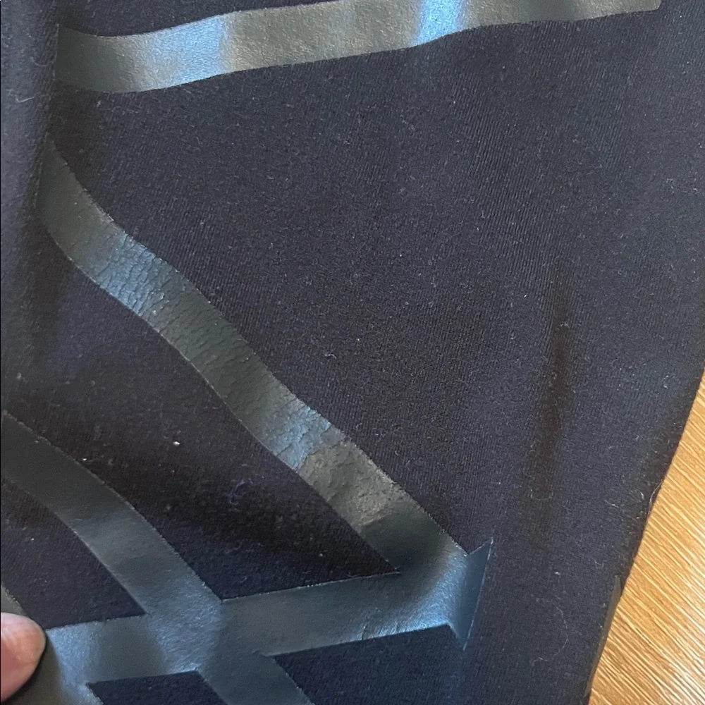 Alo Medium Black Leggings with Striped Design Gently Used